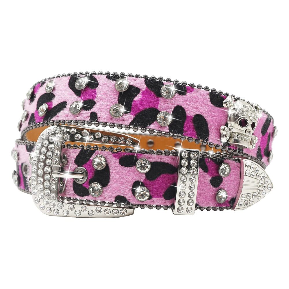 3668 Rhinestone Leopard Skull Belt Skull Leopard Belt Studded Punk Y2k emo